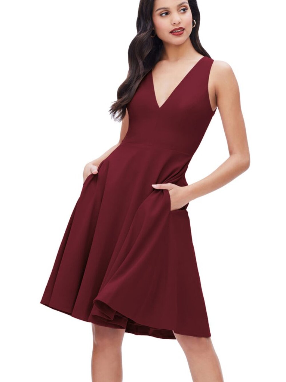 Dress The Population | Burgundy Catalina Midi Flare Dress Pockets XXL